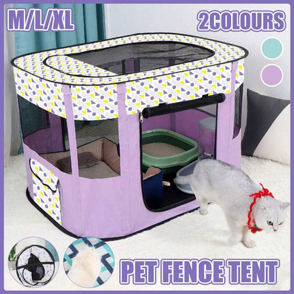 Foldable Cat Dog Kennel Pet Delivery Cage Portable Pet Fence Tent - Purple-XL