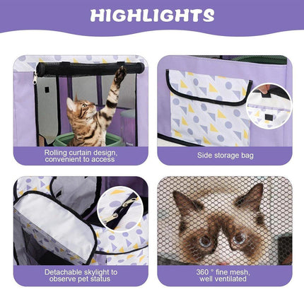 Foldable Cat Dog Kennel Pet Delivery Cage Portable Pet Fence Tent - Purple-XL