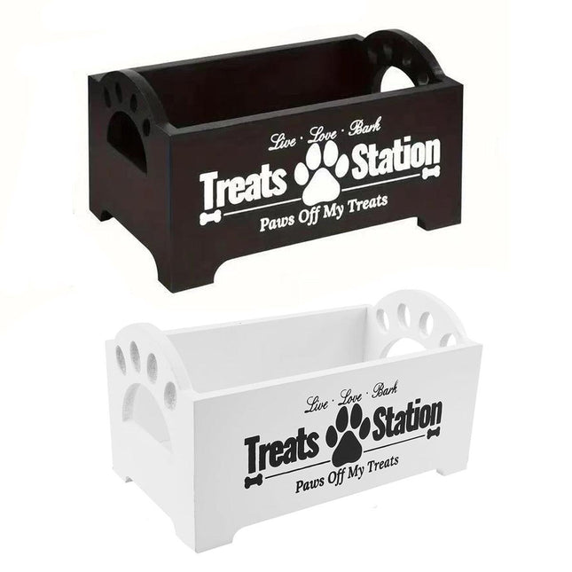 Dog Treat Container Wood Dog Food Storage For Cat Dogs With Paw Print Design - Black