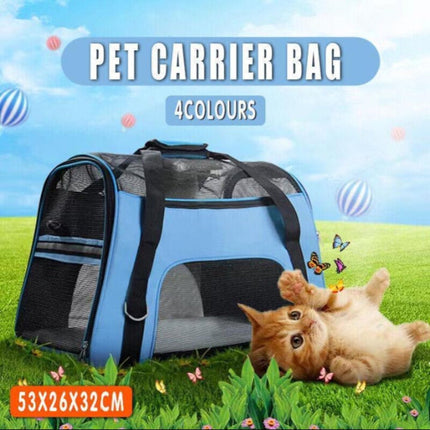 Pet Carrier Bag Portable Large Cat Dog Comfort Tote Travel Bag Airline Approved - Blue