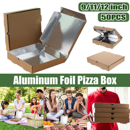 50pcs Aluminum Foil Pizza Packaging Paper Boxes Durable Food Storage Containers - 11inch