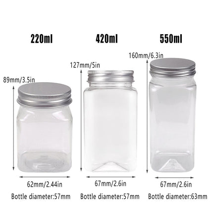 20pcs Square Transparent Plastic Bottle with Aluminum Cap Sealed Jar for Food - 550ml