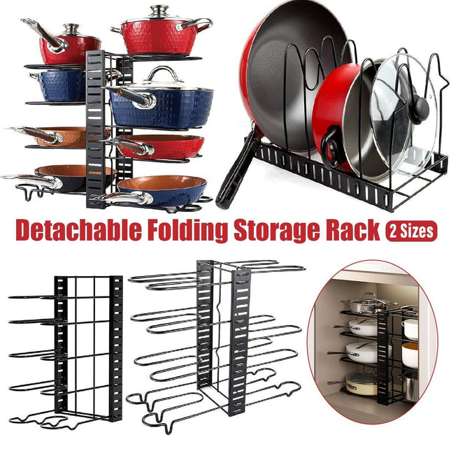 Multi-Layer Vertical Pot Lid Storage Rack Folding Kitchen Countertop Organizer - 8th-Floor