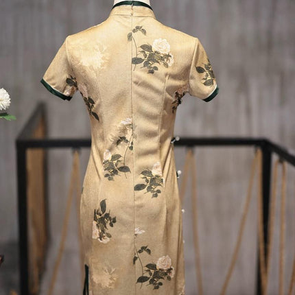 Retro Chinese Style Yellow Jacquard Cheongsam Short Sleeve Improved Young Style - XXL