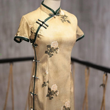 Retro Chinese Style Yellow Jacquard Cheongsam Short Sleeve Improved Young Style - XXL