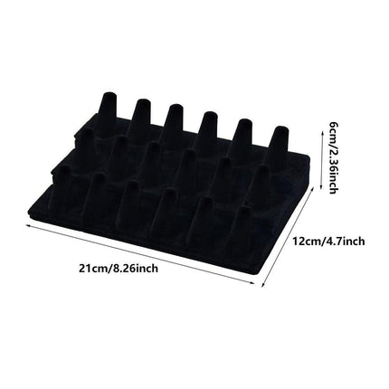 Three Layer Flocking Jewelry Display Stand 18 Finger Ring Organizer Holder