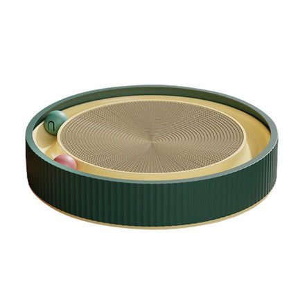 Cat Scratcher Lounge Bed Toy 40cm Round Foldable Cardboard Pad with Ball Track - White