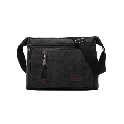 Retro Canvas Messenger Shoulder Bag for Men Travel Crossbody Satchel with Zippers - Khaki