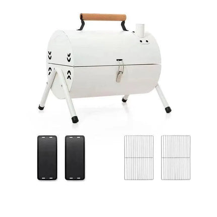 Grillz Charcoal BBQ Portable Grill Camping Barbecue Outdoor Cooking Smoker - White