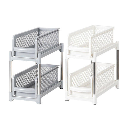 Bathroom Kitchen Sink Storage Rack Drawer Plastic Shelf Seasoning Holder - Grey