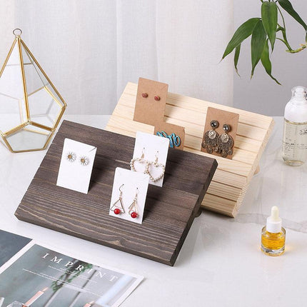 Wooden Earrings and Studs Display Rack Jewellery Organizer Stand 7 Slots Storage - Beige
