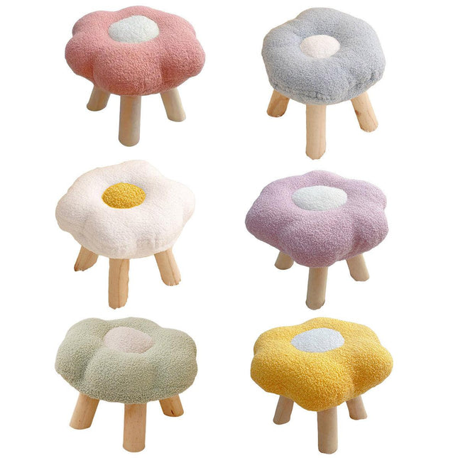 Small Flower Short Stool for Entryway or Living Room Shoe Bench or Footrest - Blue