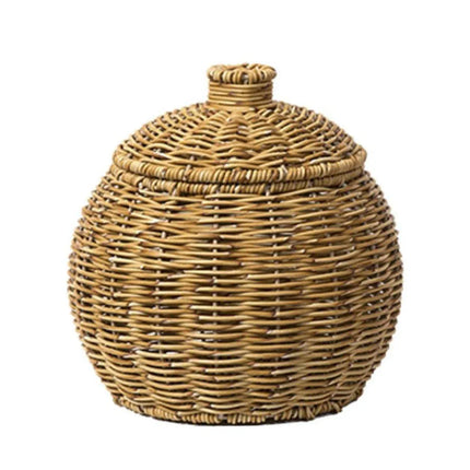 Hand Woven Storage Container with Lid Tabletop Basket Sundries Holder Organizer - Without Legs