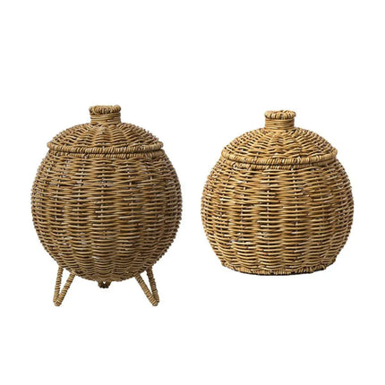 Hand Woven Storage Container with Lid Tabletop Basket Sundries Holder Organizer - Without Legs