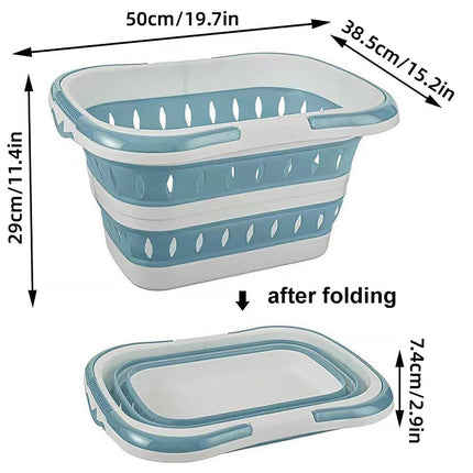 Large Folding Laundry Basket Plastic Dirty Clothes Hamper Blue Bathroom Storage - Grey