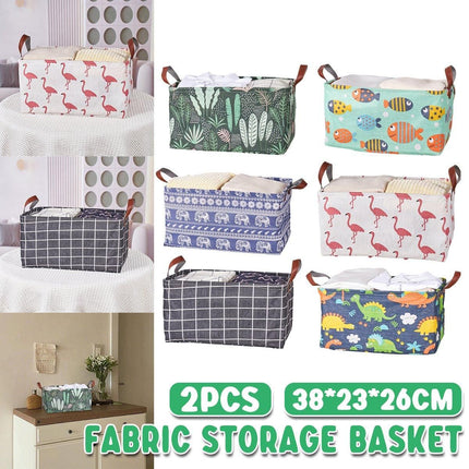 2pcs Foldable Cotton Linen Storage Baskets Home Organizer Box Office Supplies - Haig