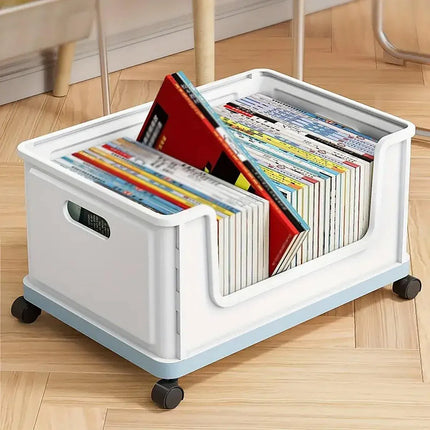 Under Desk Book Storage Box with Wheels Movable Classroom Student Organiser Rack - Blue