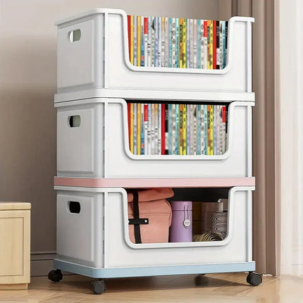 Under Desk Book Storage Box with Wheels Movable Classroom Student Organiser Rack - Blue