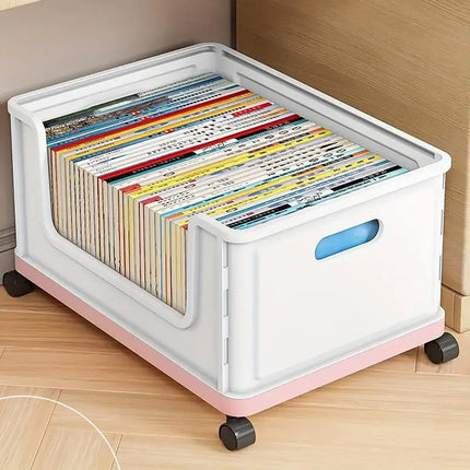 Under Desk Book Storage Box with Wheels Movable Classroom Student Organiser Rack - Blue