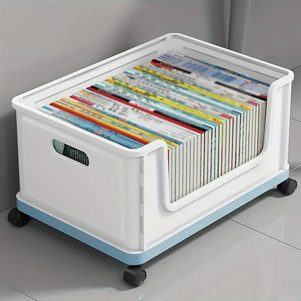 Under Desk Book Storage Box with Wheels Movable Classroom Student Organiser Rack - Blue