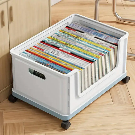 Under Desk Book Storage Box with Wheels Movable Classroom Student Organiser Rack - Blue