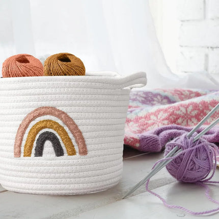 Rainbow Cotton Rope Storage Basket Handheld Desktop Organizer Large Basket