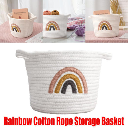 Rainbow Cotton Rope Storage Basket Handheld Desktop Organizer Large Basket