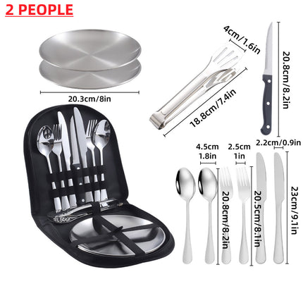 10/20PCS Camping Cutlery Set Outdoor Picnic Utensils Plates Spoons Forks Knives - Red-2 People