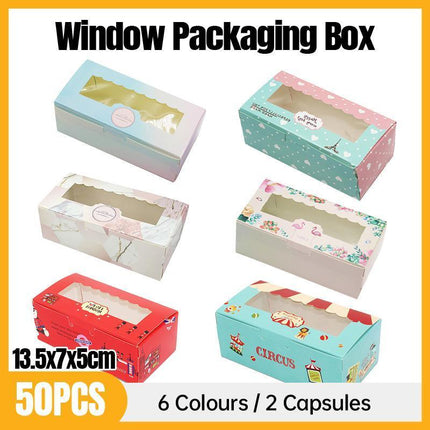 50PCS Set of 2 Premium Cake Packaging Boxes Clear Window Food Grade Cardboard - Gradient Colour-50pcs