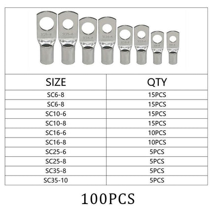 240Pcs 4WD Cable Lug Ring Battery Copper Tube Connector Kits Terminal Crimper - 100X SC6-SC25 Cable Lug Kits+Heat Shrink Tube