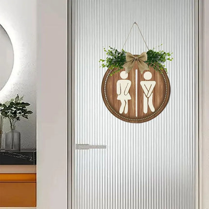Round Restroom Door Sign with Bow and Greenery 23 x 23 cm - 1 Piece