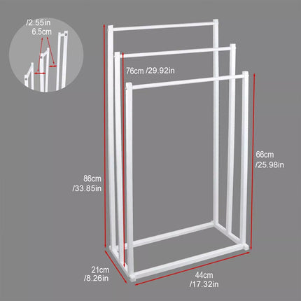 3 Tier Metal Towel Rack Freestanding 3 Bars Drying Shelf Holder Stand Organizer