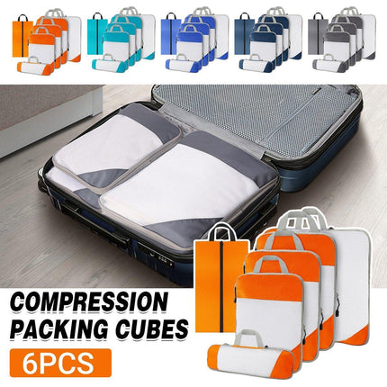 6pcs Mesh Visible Travel Storage Set Waterproof Nylon Compressible Storage Bags - Blue