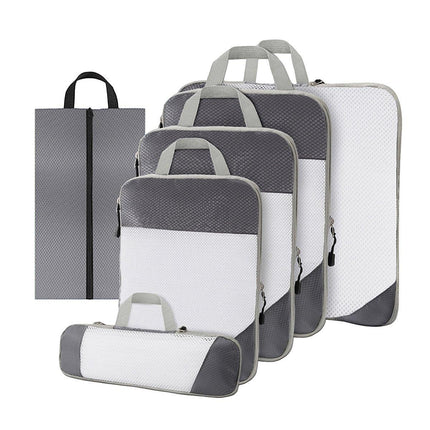 6pcs Mesh Visible Travel Storage Set Waterproof Nylon Compressible Storage Bags - Blue