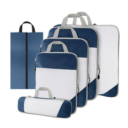 6pcs Mesh Visible Travel Storage Set Waterproof Nylon Compressible Storage Bags - Blue