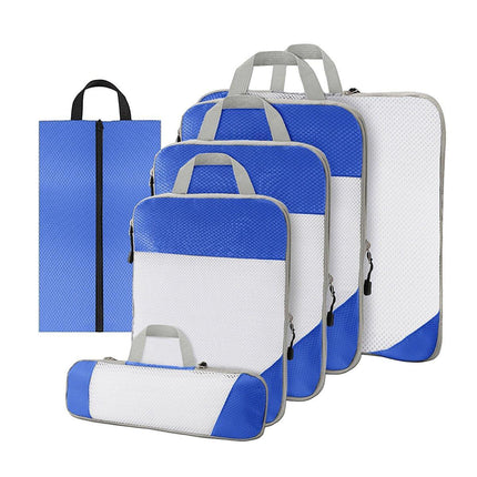 6pcs Mesh Visible Travel Storage Set Waterproof Nylon Compressible Storage Bags - Navy Blue