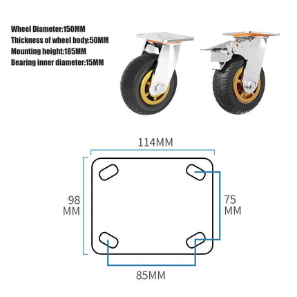 4pcs 6inch Heavy Duty Swivel Caster Wheels 150mm 1000kg Load 2 with Brakes