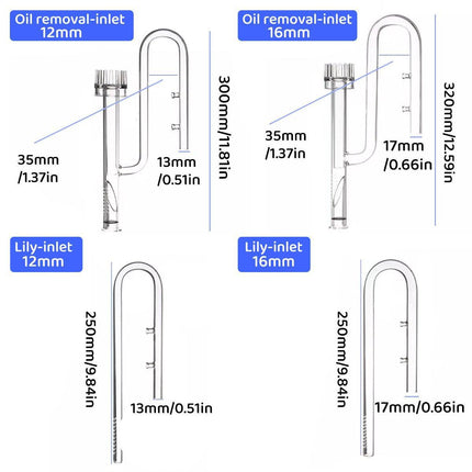 Aquarium Glass Inlet Outlet Pipe Fish Tank Filter Oil Film Remover Plant Holder - Oil removal inlet-12mm