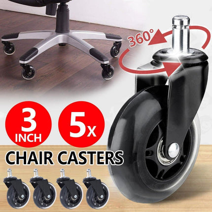 5pcs 3-Inch PU Transparent Caster Wheels Luggage Office Chair Mute Swivel Wheels