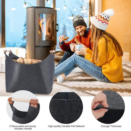 Felt Firewood Storage Basket Tote Bag Large Felt Basket for Firewood Wood Holder