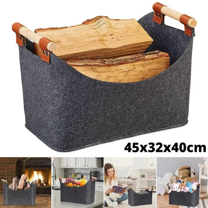 Felt Firewood Storage Basket Tote Bag Large Felt Basket for Firewood Wood Holder