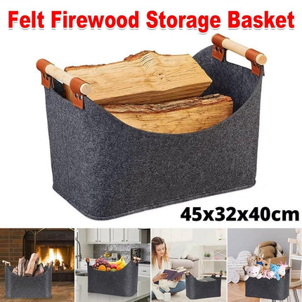 Felt Firewood Storage Basket Tote Bag Large Felt Basket for Firewood Wood Holder