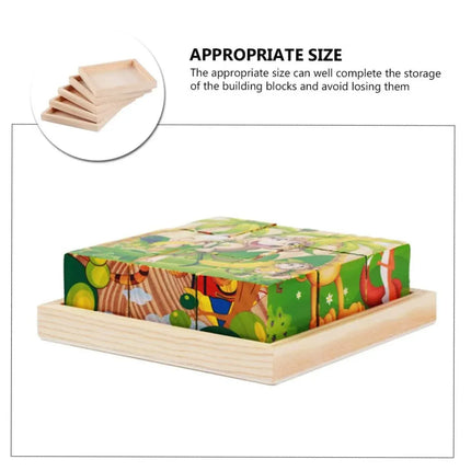 10PCS Wooden 3D Puzzle Blocks Educational Toy Matching Game with Solid Wood Tray