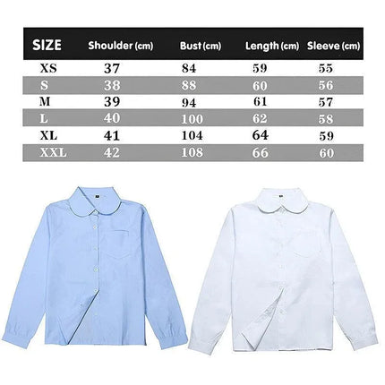 White Girls Peter Pan Collar Long Sleeve School Shirt with two button Adjustable Cuff - S