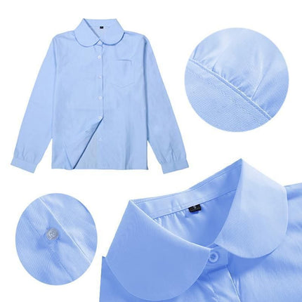 White Girls Peter Pan Collar Long Sleeve School Shirt with two button Adjustable Cuff - S