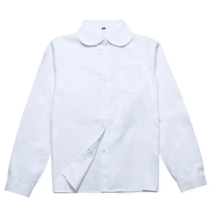 White Girls Peter Pan Collar Long Sleeve School Shirt with two button Adjustable Cuff - XL