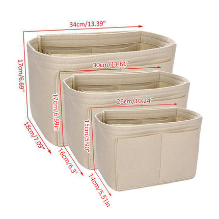 Felt Handbag Organizer Insert with Multiple Pockets for Tote and Purse - Red L Size