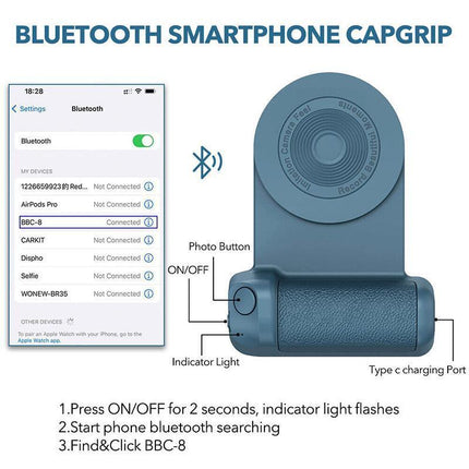 Bluetooth Camera Grip Handle for Phone Photography Bracket - Blue