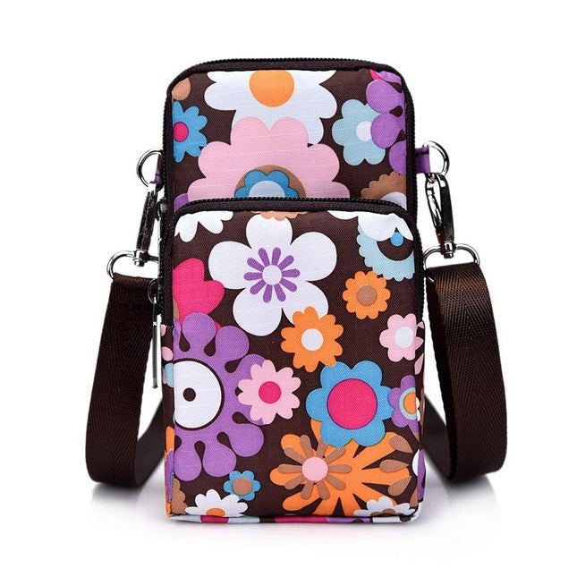 Animal Park Mini Crossbody Phone Wallet With Arm Band - Brown Printing