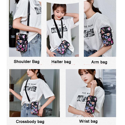 Animal Park Mini Crossbody Phone Wallet With Arm Band - Black Flower1